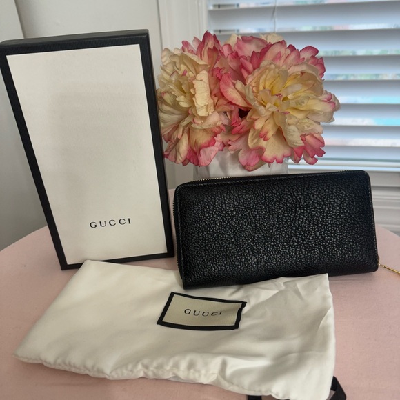 NEW GUCCI ZUMI HORSEBIT Black Pebbled Leather CONTINENTAL Wallet - Picture 8 of 10